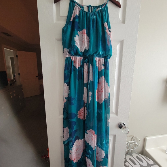 Teal Floral Maxi Dress - Picture 1 of 4